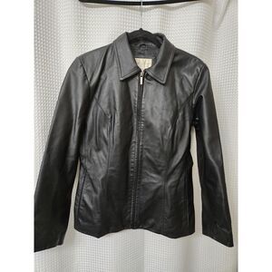 Vintage Worthington Women's Leather Coat Size Medium Black Zip Up Winter Spring